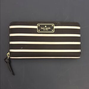Kate Spade Black and White Striped Zip Wallet
